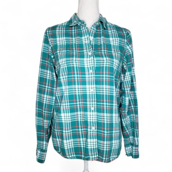 The North Face Teal Plaid Button Up Shirt Women's Buttoned Roll Sleeve Farm M - Picture 1 of 9